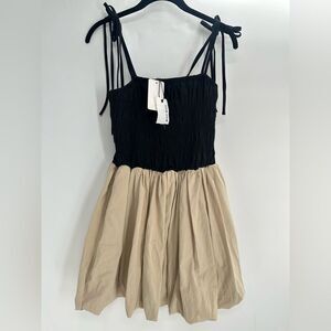 NWT MIOU MUSE Tan Black Bubble Mini Dress 100% Cotton Size Medium